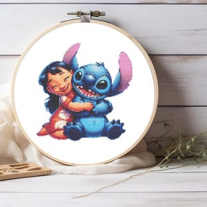Lilo's Love for Stitch Cross Stitch Pattern, Nursery Decor, Kids Room Cartoon Craft, DIY Stitching