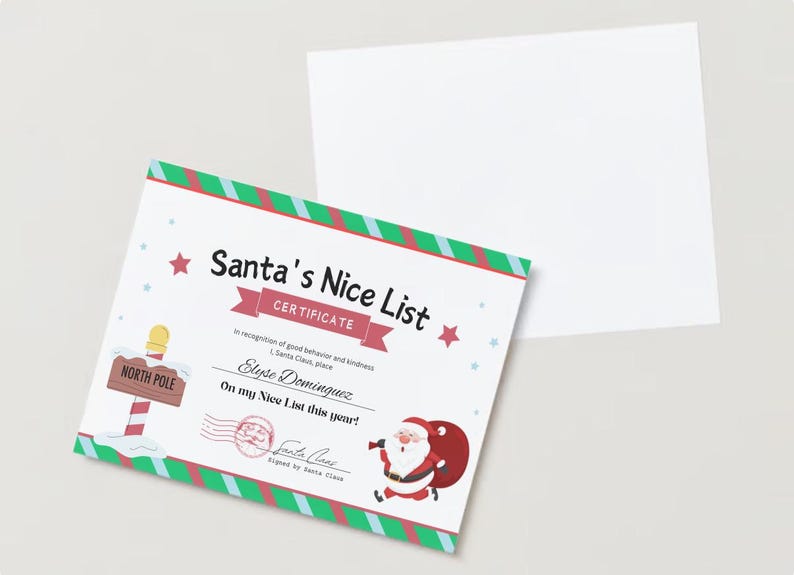 Personalized nice list certificate from santa custom digital download