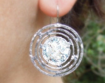 Silver earrings with roman glass round large