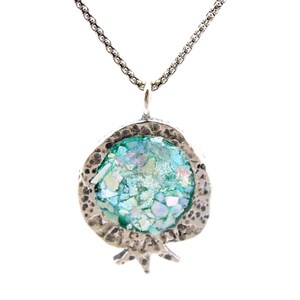 Pomegranate pendant necklace with roman glass