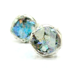 Orecchini classici rotondi in vetro romano con perno di Hadas Sterling Silver, gioielli israeliani, fatti a mano, regalo, (43R)
