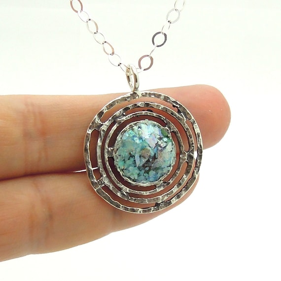 Roman Glass Jewelry Hadas1951 925 Sterling Silver Israeli Jewelry Large Round Silver Pendant With Roman Glass Gift Handmade 150666 Etsy Canada