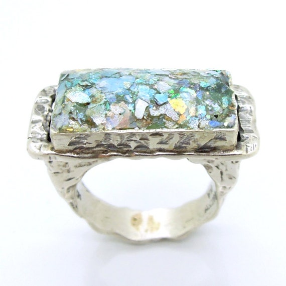 Roman Glass Jewelry ring With Large Stone israel Jewelry hadas 1951 Israeli Jewelry Silver Ring With Roman Glass for Men as 901114 Etsy Canada