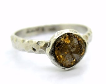 Raw Diamant Verlobungsring, 24K Gold Basis, Silberband, einzigartiges Design