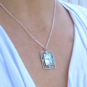 Roman Glass Rectangle Pendant, Handmade Sterling Silver Jewelry, Ancient Roman Glass, Israeli Crafted Design Unique Artisan Gift for Her image 2