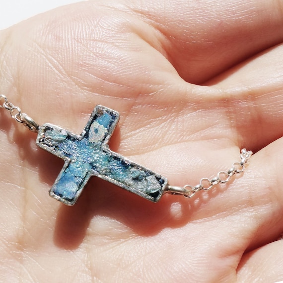 Blue cross necklace deals
