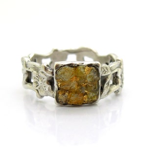 Raw Diamant Verlobungsring, 24K Gold Basis, Silber Blume Ring, einzigartiges Design Bild 1