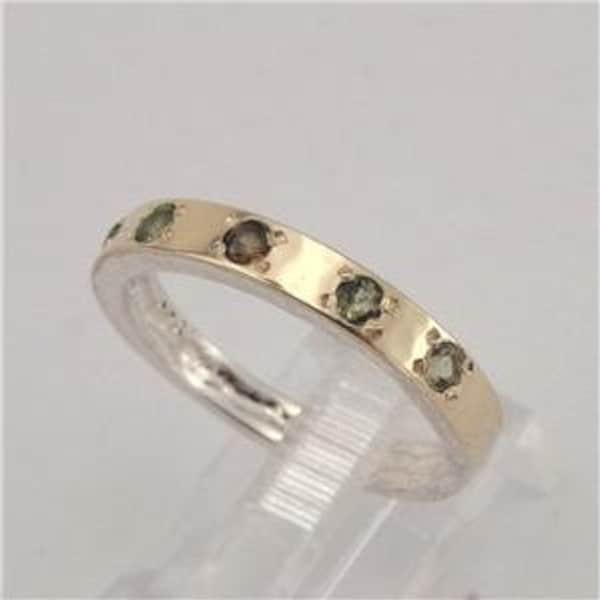 Peridot ring with hammered gold on silver (i r308