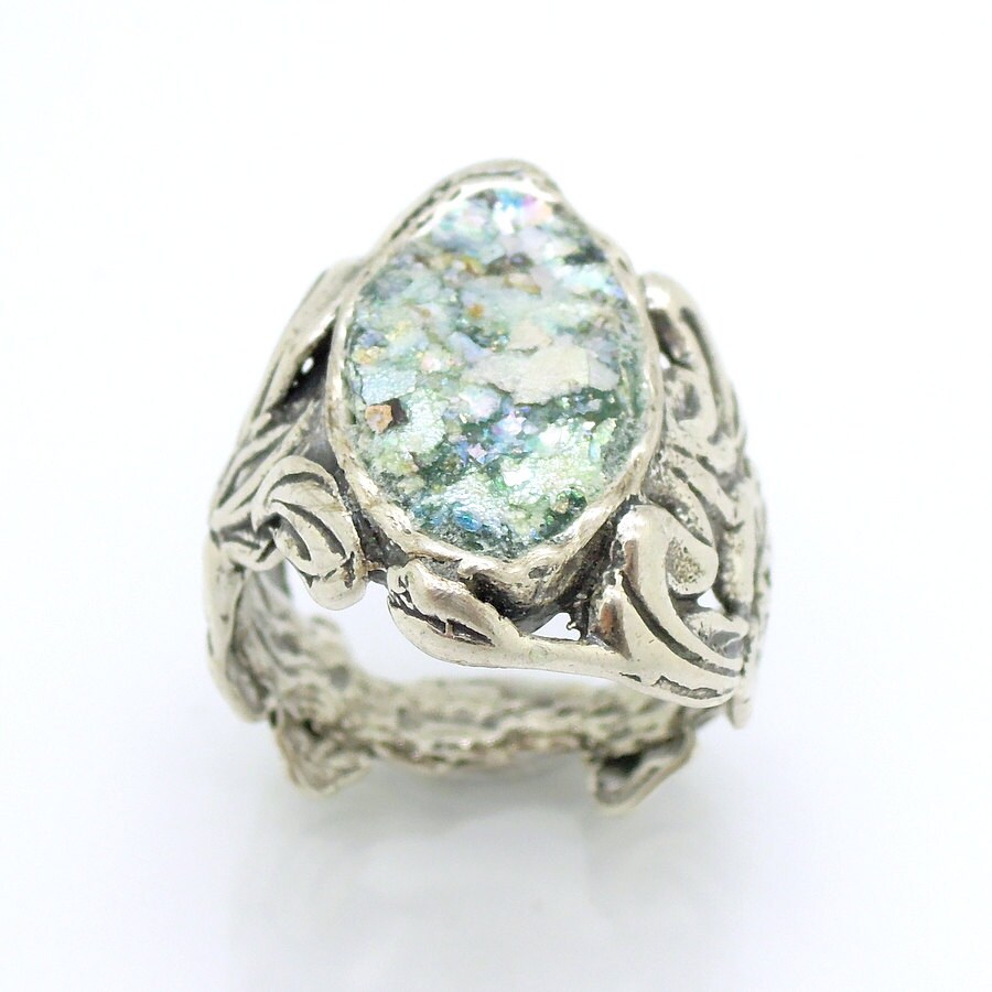 Romanglass Company リング Roman Glass Ring, 925 Sterling Silver, Glass Ring, Roman