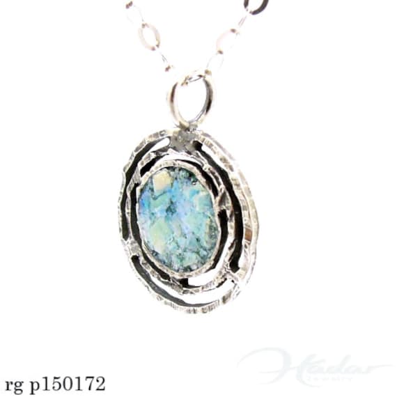Ancient Roman Glass Necklace with Doughnut Circle Design Sterling Silver Ancient Roman Glass Necklace with Doughnut Circle Design Sterling Silver