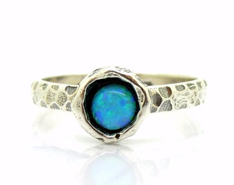 Blue Opal Ring, 925 Sterling Silver, Hadas1951, Handmade, Silver Ring, Israeli Jewelry, Gift, Gemstone Ring (906114)