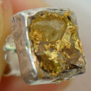 Raw Diamant Verlobungsring, 24K Gold Basis, Silber Blume Ring, einzigartiges Design Bild 7