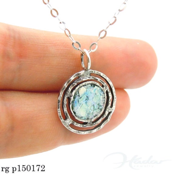 Ancient Roman Glass Necklace Round Sterling Silver Ancient Roman Glass Necklace Round Sterling Silver