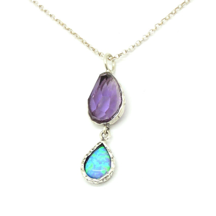Gemstone earrings with amethyst & opal | Etsy
