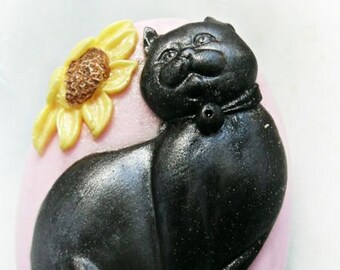 Cat and sunflower Oval Soap