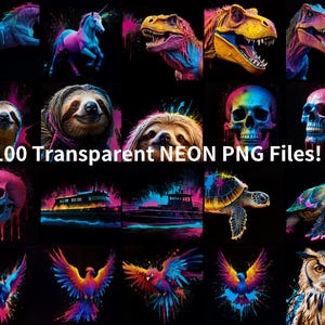 100 Electric Neon PNGs | Transparent Digital Graphics for T-Shirts, Stickers & More