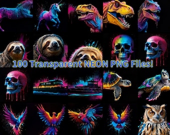 100 Electric Neon PNG Graphics: T-Shirt & Sticker Designs (Digital Download)