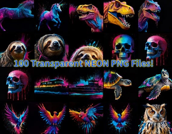 100 Electric Neon PNG Graphics: T-Shirt & Sticker Designs (Digital Download)