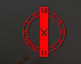 Reloj de pared de metal minimalista con números romanos, decoración moderna del hogar.