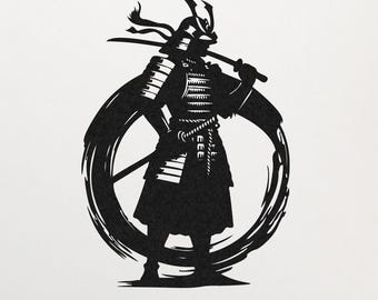 Samurai Krieger Metall Wandkunst, Japanische Schwert Silhouette.