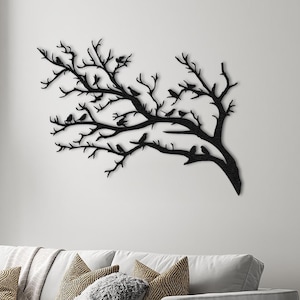 Tree Metal Wall Art, Birds on Branch Metal Wall Decor, Gift for Bird Lovers, Metal Garden Art, Metal Tree Art, Outdoor Home Decor, Bird Art