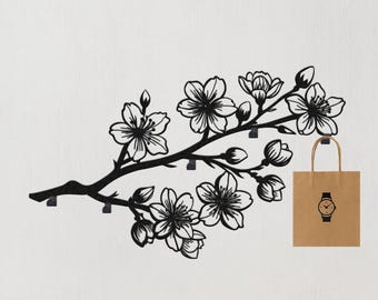 Sakura Flower Wall Hook Rack,Floral Branch Metal Hanger | Nature Inspired Entryway Organizer | Minimalist Wall Mounted Decor,Home Gift