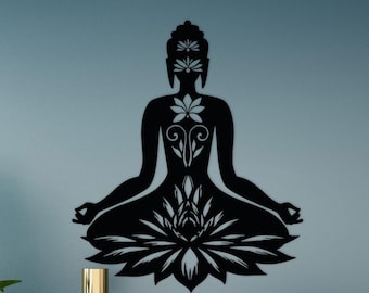 Metal Buddha Lotus Art, Zen Mandala Decor, Meditation Wall Design, Yoga Spiritual Home Ornament