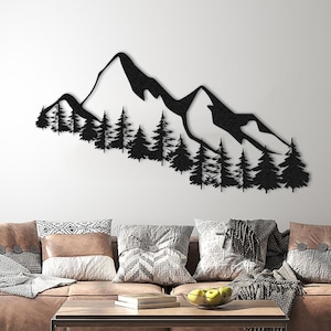 Mountain Forest Silhouette Metal Wall Art Nature Decor Gift, Trendy Large Metal Wall Art Room Decor, Outdoor Decor