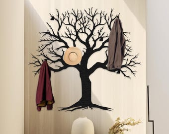 EXTRA LARGE Tree Hanger Wall Mounted Hanger, Clothes Hanger, Entryway Organizer, Birthday Gift, Home Decor, Farmhouse Wall Art