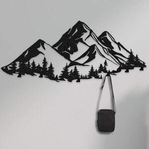 EXTRA LARGE mountain and forest Coat Rack Wall Mount Hanger, Clothes Hook, entryway organizer, Birthday Gift, Home Decor, Farmhouse Wall Art