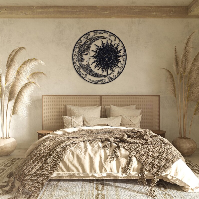 Laser Cut Sun and Moon Metal Wall Art, Celestial Decor. - Etsy