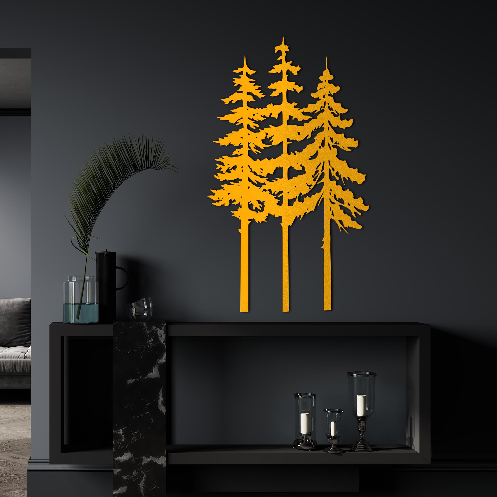 Metal Pine Tree Wall Art - Black, 76x74 Cm (30x29 In), Iron, Indoor/Outdoor Decor, Forest Theme, Housewarming Gift