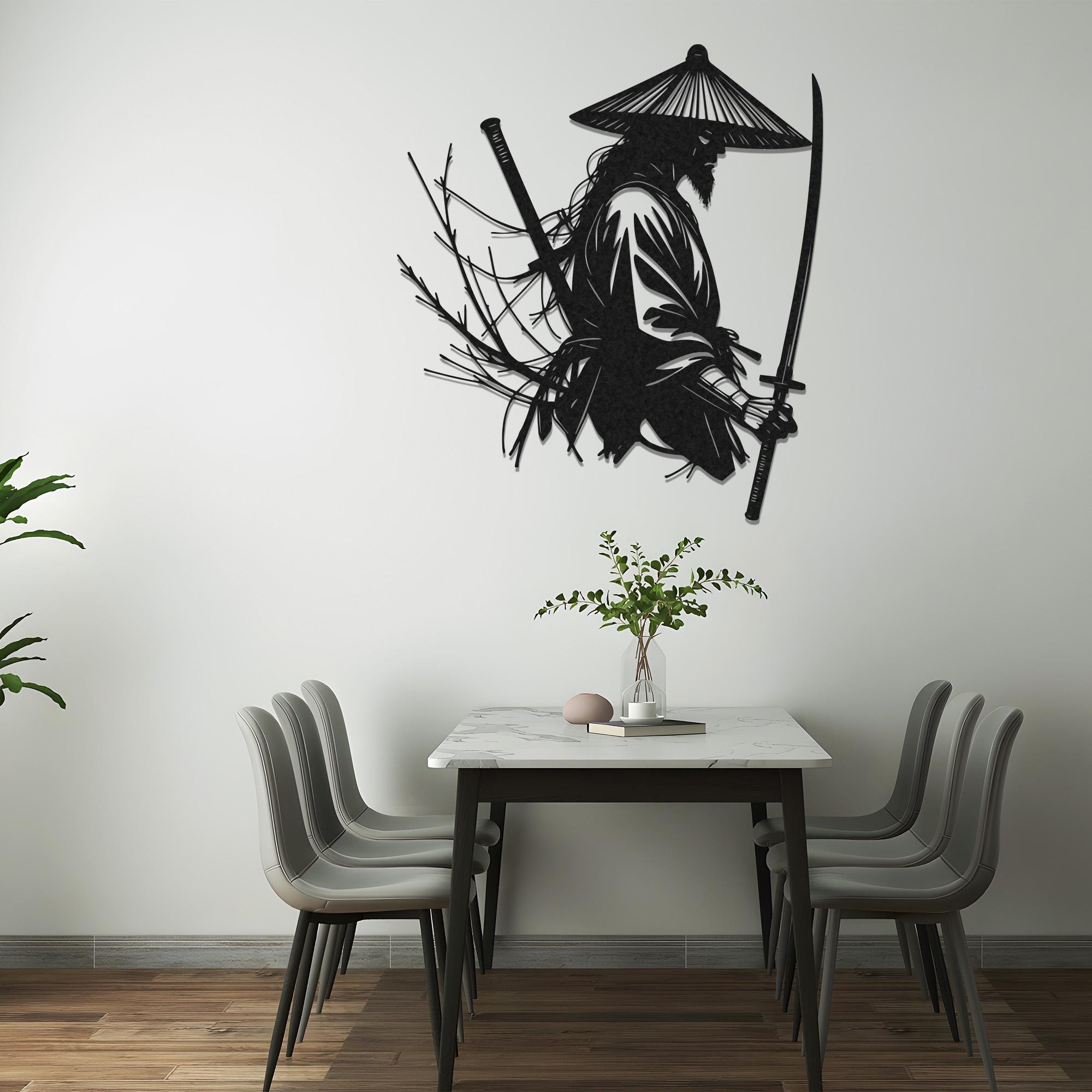 Samurai Warrior Metal Wall Decor, Japanese Sword Art,Metal Samurai Wall Art, Samurai Silhouette Art, Ronin Wall Decor