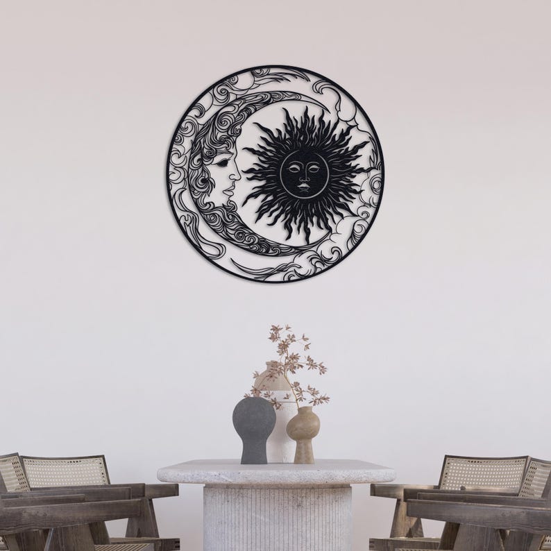 Laser Cut Sun and Moon Metal Wall Art, Celestial Decor. - Etsy
