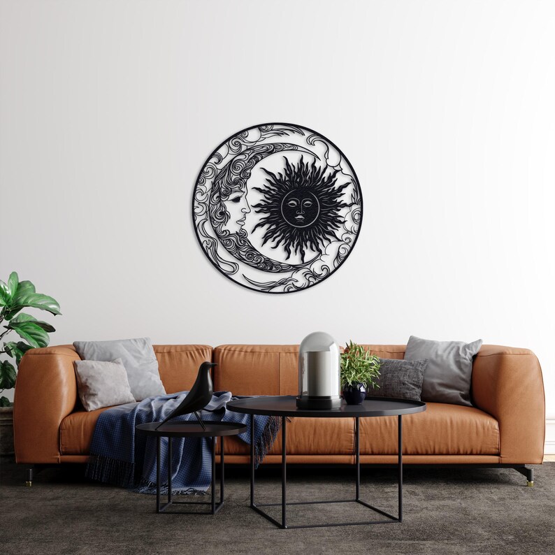 Laser Cut Sun and Moon Metal Wall Art, Celestial Decor. - Etsy