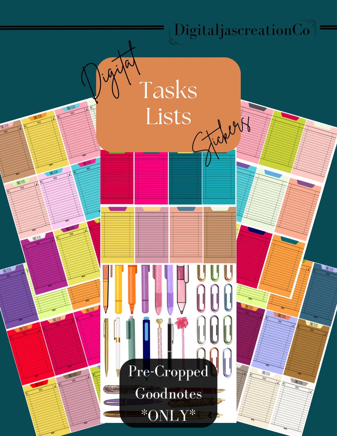 Task Card Sticky Note Colorful Tasks Sticky Notes: Goodnotes Digital Stickers (6 Pages) - Etsy