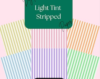 May include: Digital Light Tint Stripped Paper for Goodnotes.  The image shows six different striped patterns in pastel colors: light green, light blue, lavender, pink, peach, and yellow.