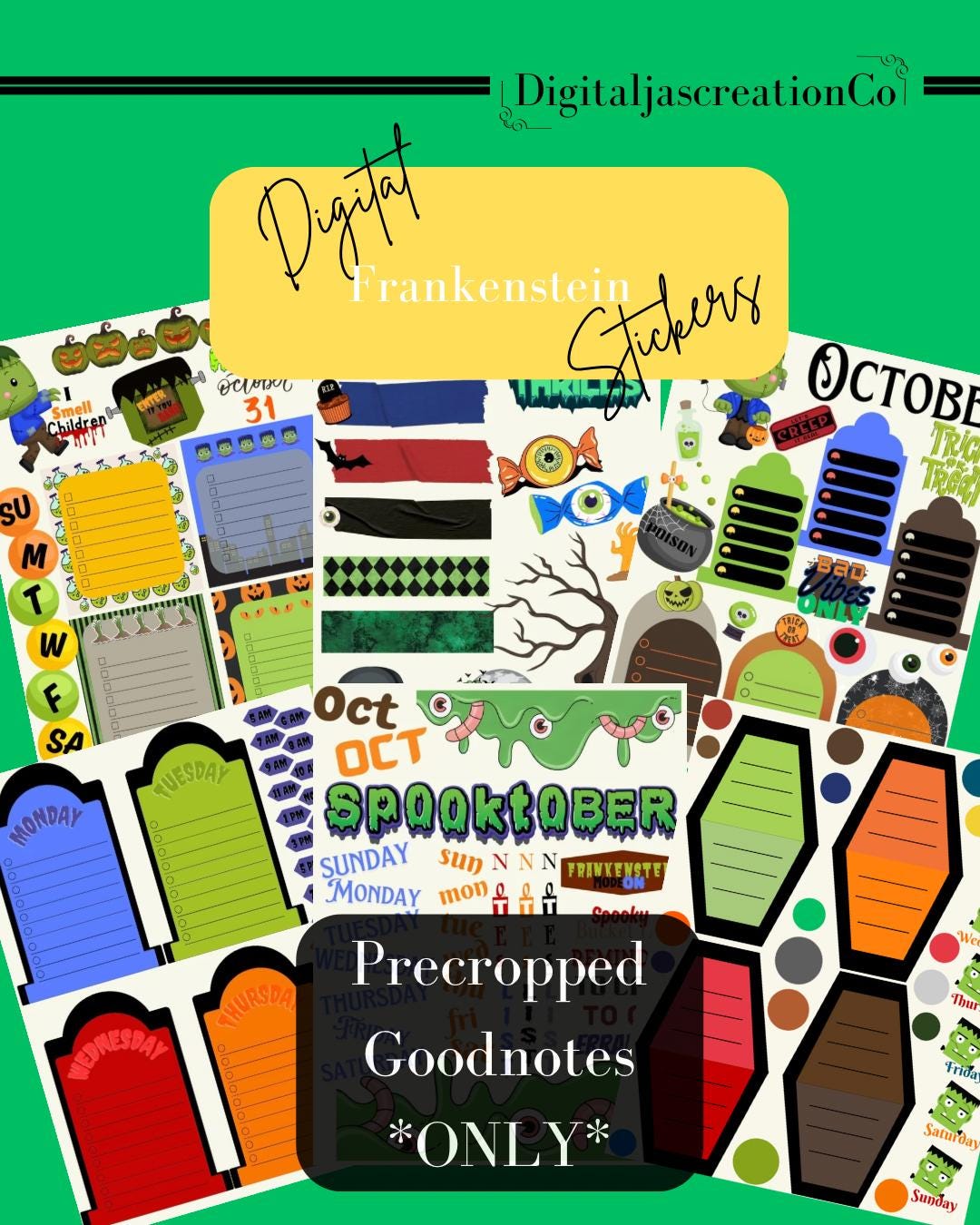 Frankenstein Halloween Stickers • Digital Planner Stickers (goodnotes ...
