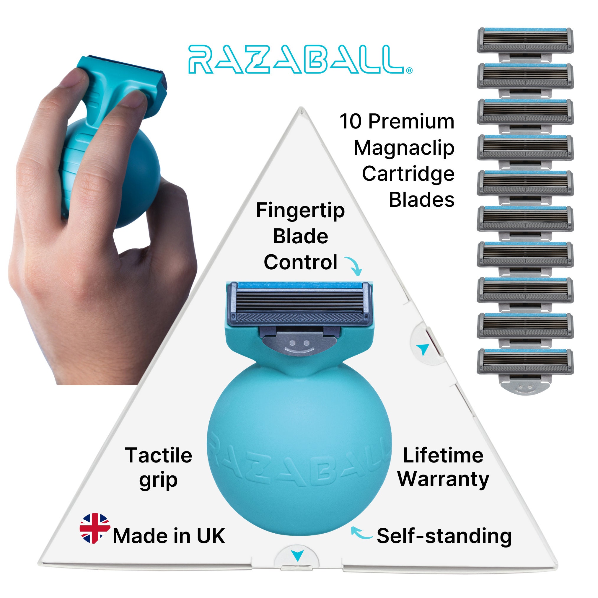 Finger Tip Razor RAZABALL Easy Grip Reusable Razor • Fingertip Blade Control + 10 Blades ...