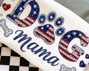 Rhinestone Dog Mama PNG Sublimation, Patriotic Dog Mom Shirt Designs, Dog Lover Mom Png Gift