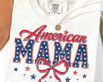 Retro amerikanische Mama PNG, 4. Juli Mama Shirt, Vintage Patriotische Mama Designs, Mama Kokette Bogen PNG Designs, USA Flagge Mama Grafik
