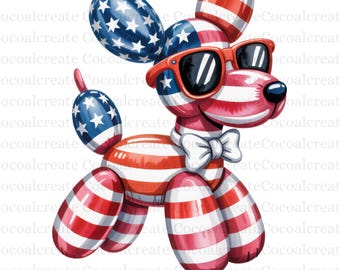 4th of July Balloon Dog PNG: Patriotic Sublimation Design (Digital Download