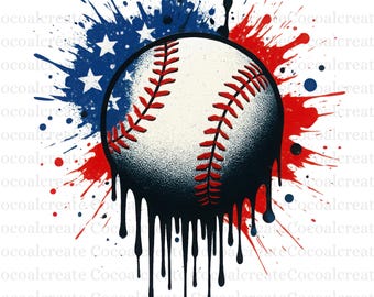 American Flag Baseball PNG: 4th of July Shirt Design (Digital Download 5120x5120px)