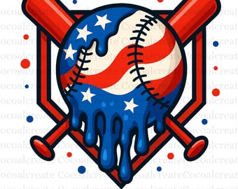 Dripping American Flag Baseball PNG: Patriotic 4th of July Design (Digital Download)