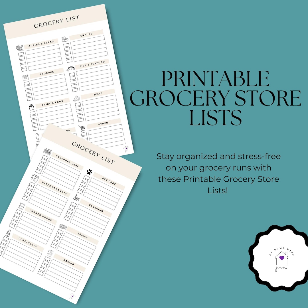 Printable Grocery Store Lists –full & Half Page, Meal Planning ...