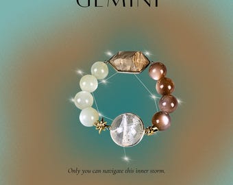 Gemini Zodiac Bracelet, Moonstone, Phantom & Rutilated Quartz