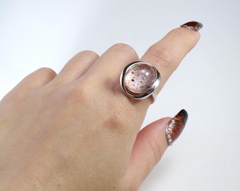 Super Seven Gold Strawberry Quartz| Sterling Silver Ring, Minimalist, Futurism Spiritual Gift, valentines gift