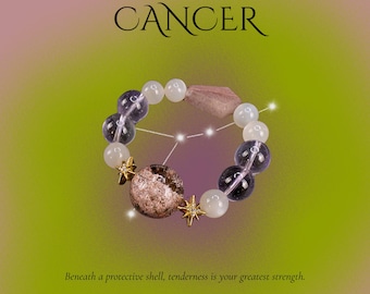 Cancer Zodiac Crystal Bracelet, Moonstone, Phantom Quartz, Amethyst