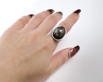 Brookite Rutilated Quartz Sterling Silver Ring | Adjustable Gemstone