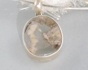 Gray White Phantom Quartz Sterling Silver Pendant Necklace | Geology gift, creative luxury crystal, high clarity